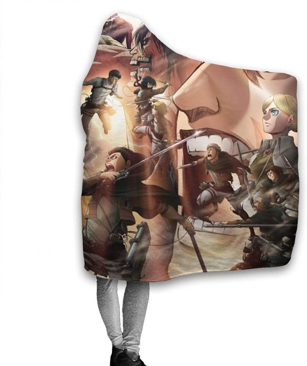 Anime Attack On Titan Hooded Blanket - Fleece Flannel Wearable Super Soft Blanket