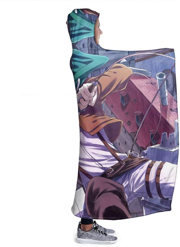 Anime Attack On Titan Hooded Blanket - Levi Ackerman Sword Flannel Blanket