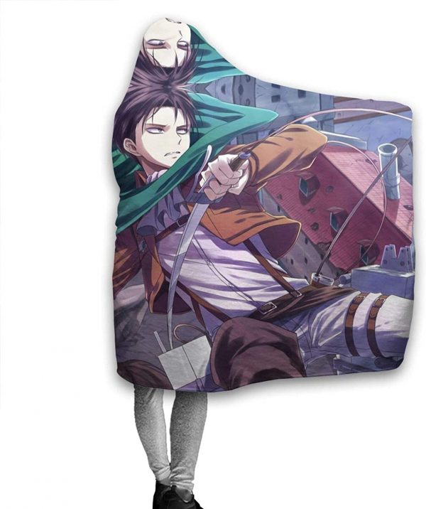 Anime Attack On Titan Hooded Blanket - Levi Ackerman Sword Flannel Blanket