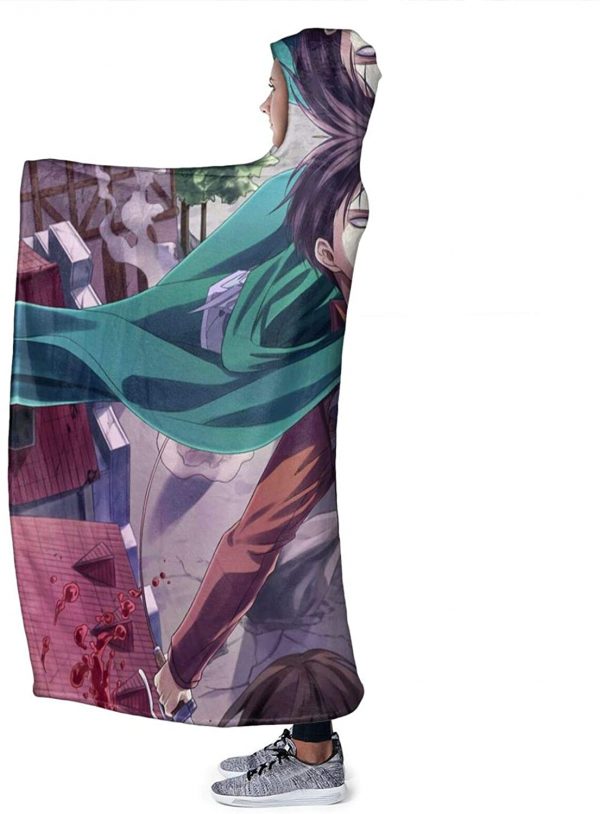 Anime Attack On Titan Hooded Blanket - Levi Ackerman Sword Flannel Blanket