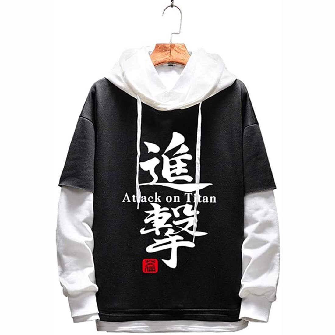 Anime Attack on Titan Jacket Coat Eren Jaeger Graphic Black white stitching Hoodie Cosplay Unisex