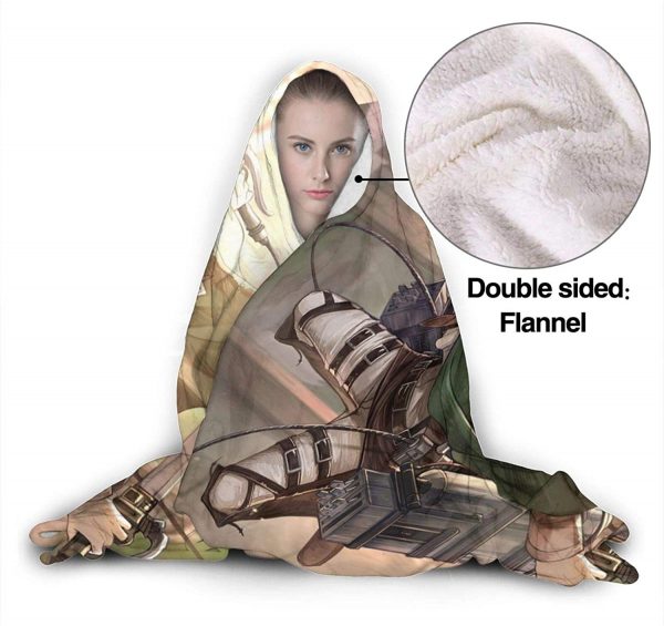 Anime Attack On Titan Levi Ackerman Sword Flannel Hooded Blanket