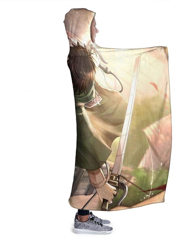 Anime Attack On Titan Levi Ackerman Sword Flannel Hooded Blanket