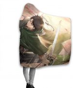 Anime Attack On Titan Levi Ackerman Sword Flannel Hooded Blanket