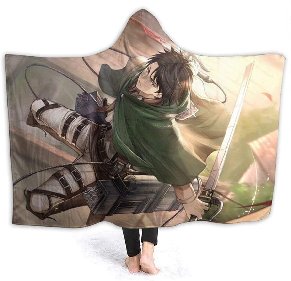 Anime Attack On Titan Levi Ackerman Sword Flannel Hooded Blanket