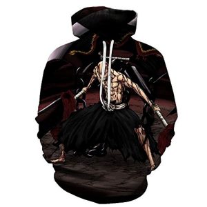 Anime Bleach Hoodie - Unisex Black 3D Print Pullover Hoodie with Big Pockets