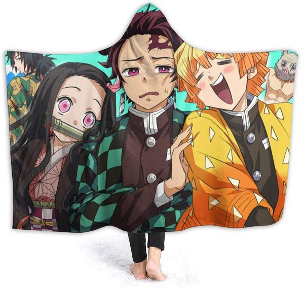 Anime Demon Slayer Fleece Flannel Hooded Blankets