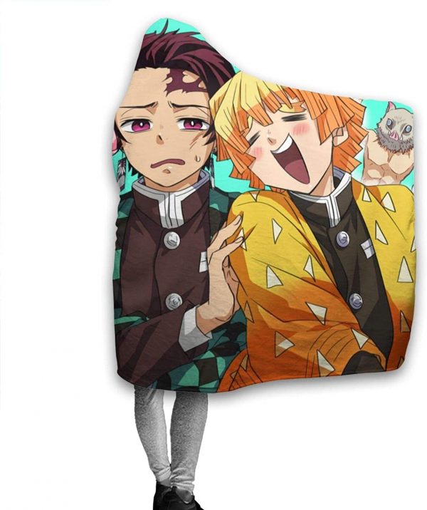 Anime Demon Slayer Fleece Flannel Hooded Blankets
