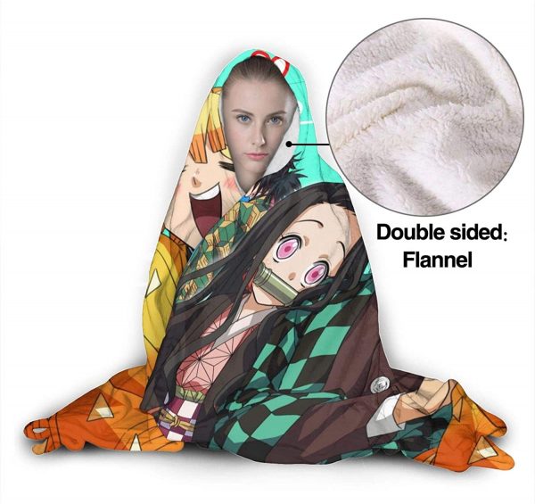 Anime Demon Slayer Fleece Flannel Hooded Blankets