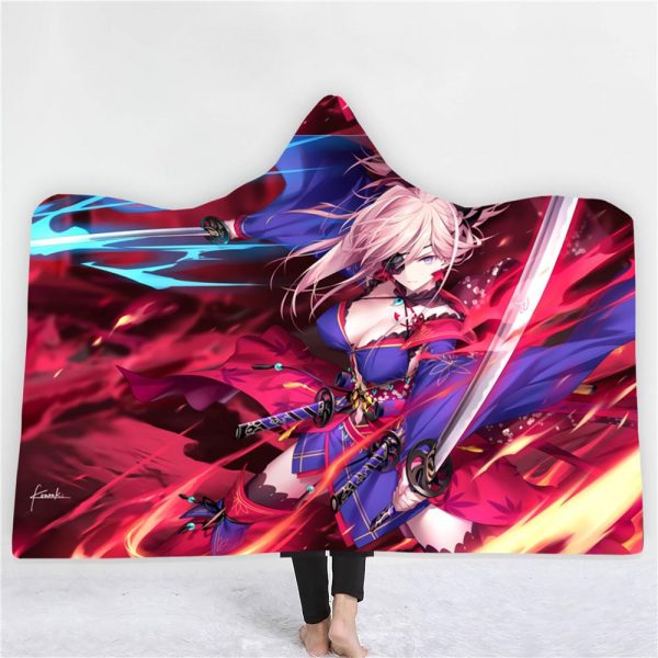 Anime Fate Stay Night 3D Printing Fleece Hooded Blanket