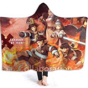 Anime Fire Force Red Flannel Hooded Blanket