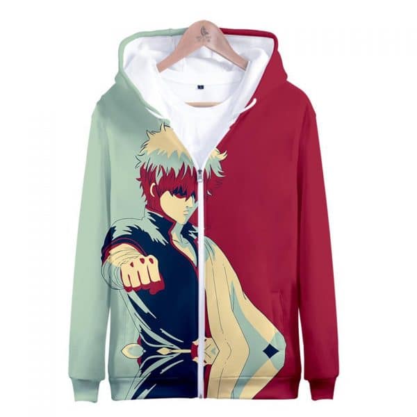 Anime Gintama 3D Sakata Gintoki Zipper Hoodie Sweatshirt