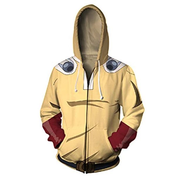Anime One Punch Man Zip Up Hoodies - Saitama 3D Print Yellow Zip Hoodie