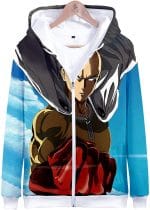 Anime One Punch Man Zip Up Hoodies - Saitama Blue 3D Print Zip Hoodie