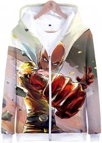 Anime One Punch Man Zip Up Hoodies - Saitama White 3D Print Zip Hoodie
