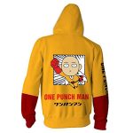 Anime One Punch Man Zip Up Hoodies - Saitama Yellow Zip Hoodie
