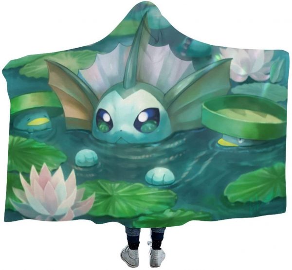 Anime Pokemon Cute Lotad Vaporeon Anti-Pilling Flannel Hooded Blanket