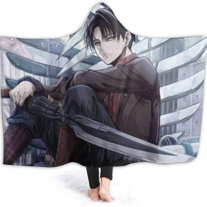 Attack On Titan Hooded Blanket - Anime Levi Ackerman Sword Flannel Blanket