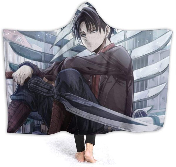 Attack On Titan Hooded Blanket - Anime Levi Ackerman Sword Flannel Blanket