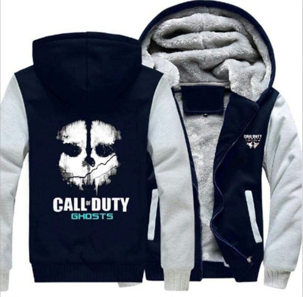 Call of Duty Fleece Coat - Men's Full Zipper Call of Duty Series Ghost Fleeced Black Jacket