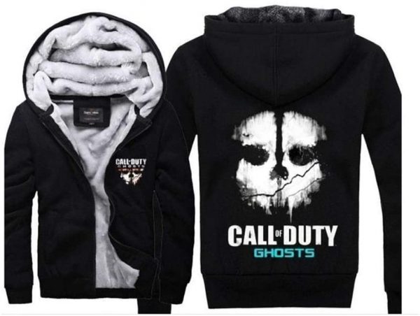 Call of Duty Fleece Coat - Men's Full Zipper Call of Duty Series Ghost Fleeced Black Jacket