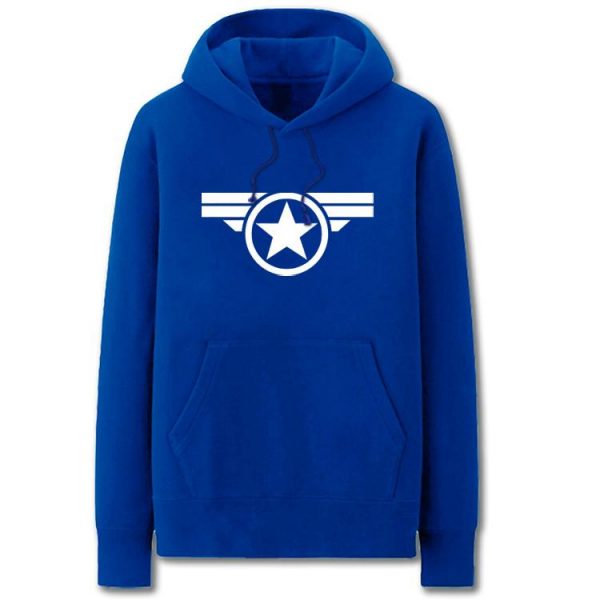 Captain America Hoodies - Solid Color Star Chest Badge Super Cool Fleece Hoodie