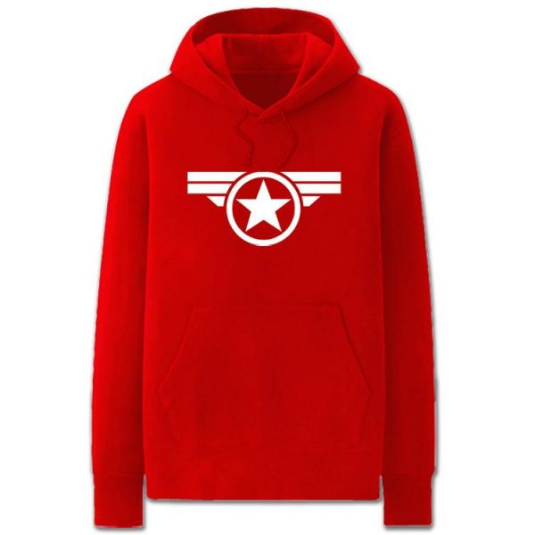 Captain America Hoodies - Solid Color Star Chest Badge Super Cool Fleece Hoodie