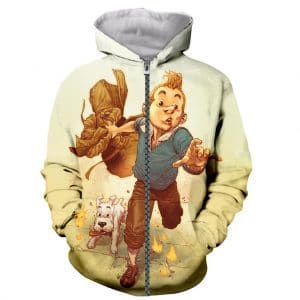 Cartoon 3D Printed The Adventures of Tintin Zip Up Hoodies