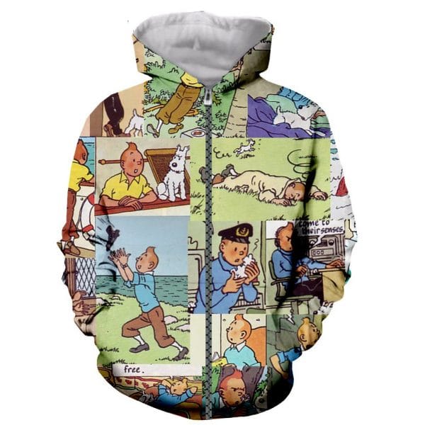 Cartoon 3D Printed The Adventures of Tintin Zipper Hoodies