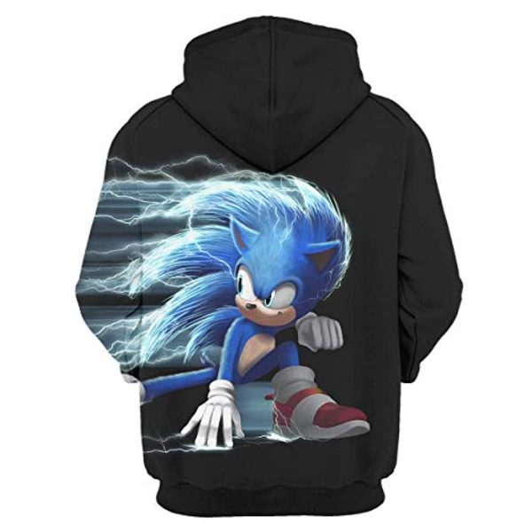 Cartoon Games Sonic Hoodie - Running Sonic the Hedgehog 3D Print Black Unisex Pullover Hoodie for Teens