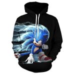 Cartoon Games Sonic Hoodie - Running Sonic the Hedgehog 3D Print Black Unisex Pullover Hoodie for Teens