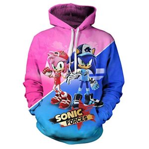 Cartoon Games Sonic Hoodie - Shadow the Hedgehog 3D Print Pullover Hooded Sweatshirt Pink and Blue