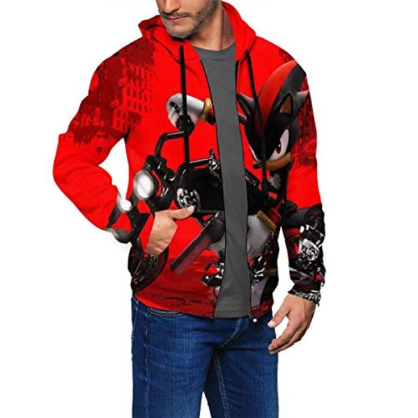 Cartoon Games Sonic Hoodie - Shadow the Hedgehog Red 3D Print Zip Up Hoodie