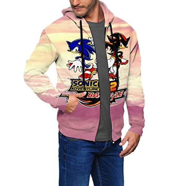 Cartoon Games Sonic Hoodie - Sonic Adventure 2 Battle 3D Print Zip Up Pink Hooded Sweatshirt