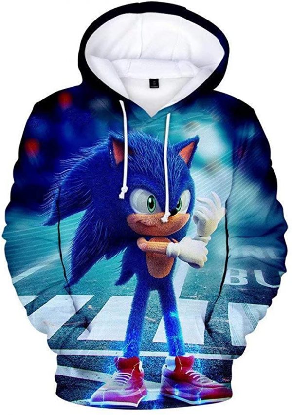 Cartoon Games Sonic Hoodie - Sonic the Hedgehog 3D Print Pullover Hooded Sweatshirt