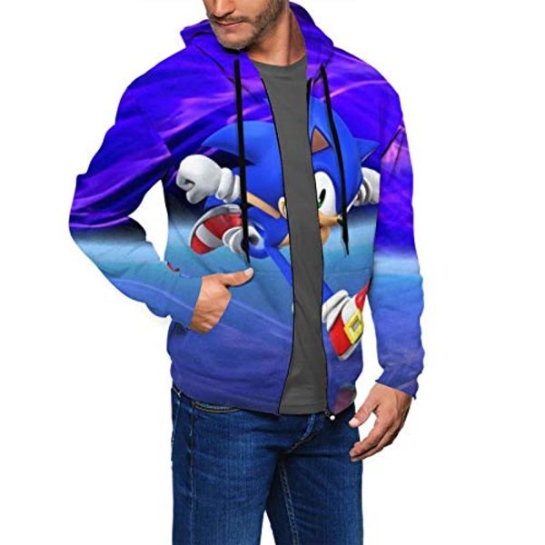 Cartoon Games Sonic Hoodie - Sonic the Hedgehog 3D Print Purple Zip Up Hooded Sweatshirt