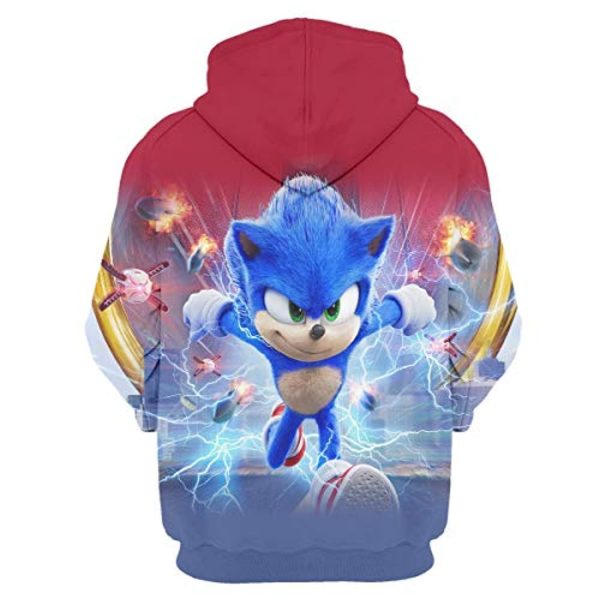 Cartoon Games Sonic Hoodie - Sonic the Hedgehog 3D Print Unisex Red Pullover Hoodie for Teens