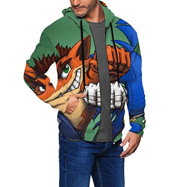 Cartoon Games Sonic Hoodie - Sonic the Hedgehog 3D Print Zip Up Hooded Sweatshirt