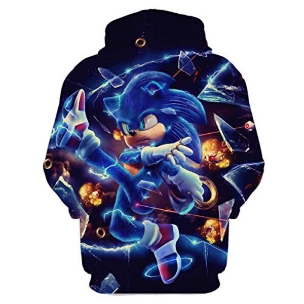 Cartoon Games Sonic Hoodie - Sonic the Hedgehog Black 3D Print Pullover Hoodie for Teens