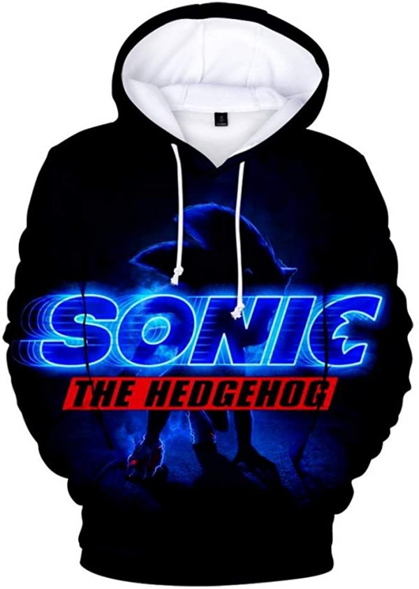 Cartoon Games Sonic Hoodie - Sonic the Hedgehog Black 3D Print Pullover Hooded Sweatshirt