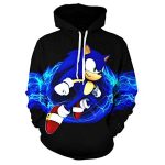 Cartoon Games Sonic Hoodie - Sonic the Hedgehog Black 3D Print Unisex Pullover Hoodie for Teens