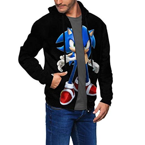 Cartoon Games Sonic Hoodie - Sonic the Hedgehog Black 3D Print Zip Up Hooded Sweatshirt