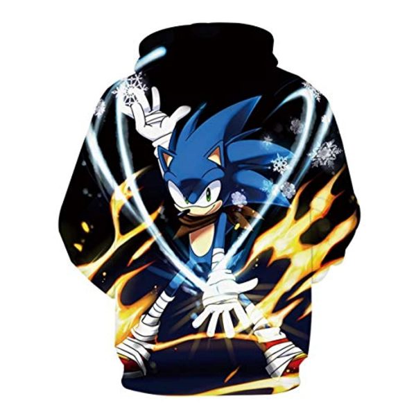 Cartoon Games Sonic Hoodie - Sonic the Hedgehog Black Yellow 3D Print Unisex Pullover Hoodie for Teens Men Women