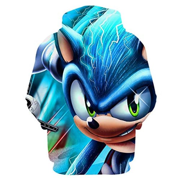 Cartoon Games Sonic Hoodie - Sonic the Hedgehog Blue 3D Print Pullover Hoodie for Teens