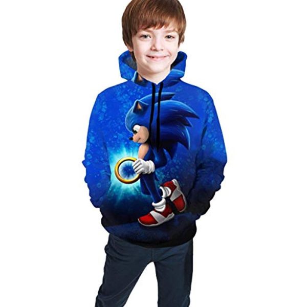 Cartoon Games Sonic Hoodie - Sonic the Hedgehog Blue 3D Print Unisex Pullover Hoodie for Teens