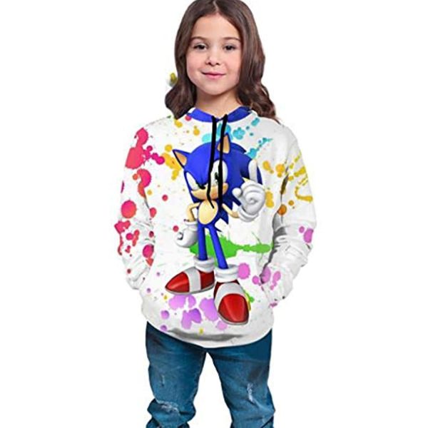 Cartoon Games Sonic Hoodie - Sonic the Hedgehog Colorful Splash 3D Print Unisex Pullover Hoodie for Teens