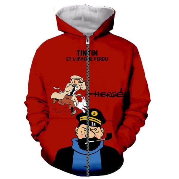 Cartoon The Adventures of Tintin 3D Printed Zipper Hoodies