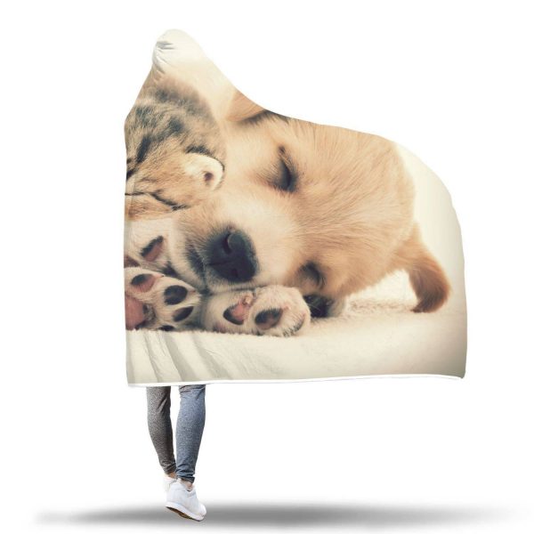 Cat And Dog Hooded Blanket - We Be Friends Blanket