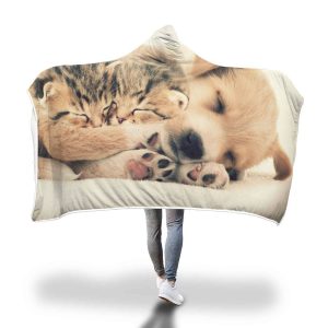 Cat And Dog Hooded Blanket - We Be Friends Blanket