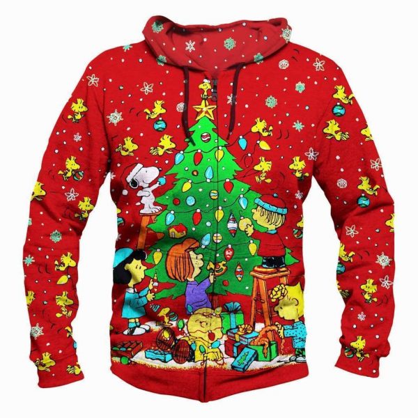 Christmas Decorating Hoodies - Pullover Red Snoopy Peanuts Hoodie